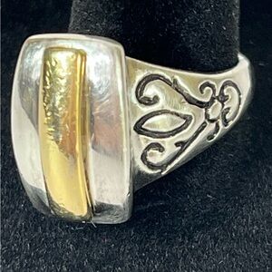 Sterling Silver Gold Plated Vintage Ring Engraved Design Size 6.5